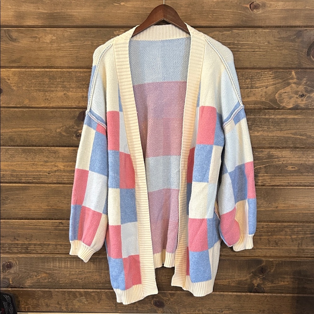 Colorful Patchwork Open-Front Cardigan